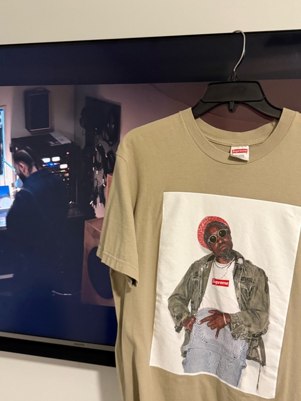 Supreme Tan Short-Sleeve Tee with Large Front Graphic
